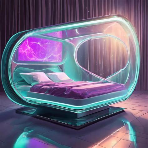 Futuristic bed with transparent OLED display headboard and ambient LED ...