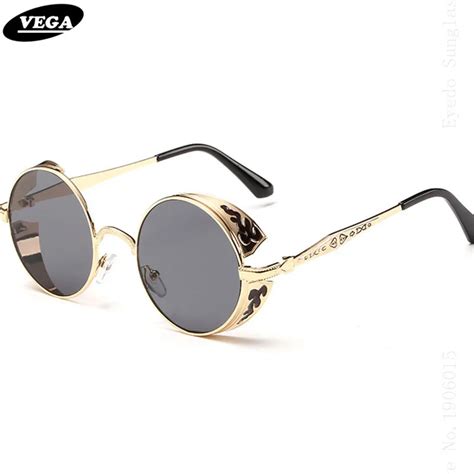 Vega Unique Circle Steampunk Sunglasses Women Men Round Gothic Glasses 2017 Retro Future