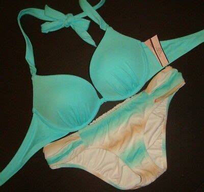 Victoria S Secret B Bikini Xs Bottom Seafoam Green White Lace Beige