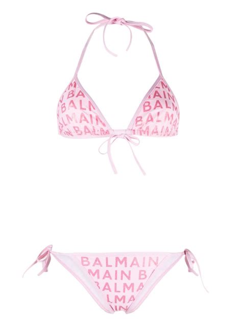 Balmain Logo Print Bikini Set Pink Farfetch