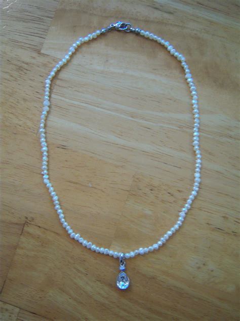 Vintage Genuine Freshwater Seed Pearl And Rhinestone Necklace Formal Jewelry 16 Necklace Wedding