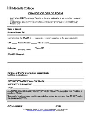 Fillable Online Medaille Change Of Grade Form Medaille College Fax