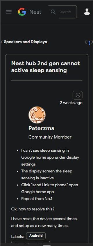 Google Nest Hub (2nd gen) users missing sleep sensing data and option
