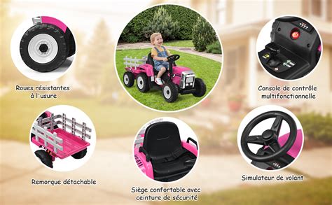 COSTWAY Tracteur Avec Remorque Electrique Pour Enfants 12 V Avec