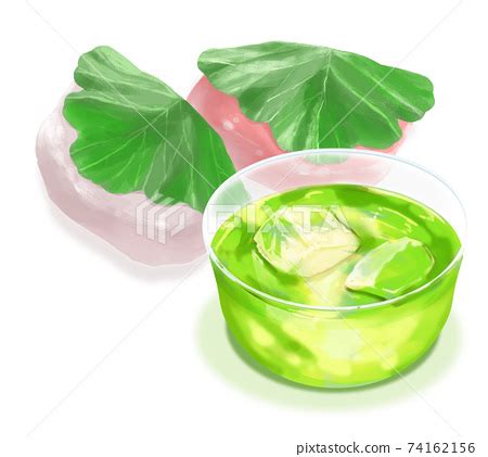 Two Kashiwa Mochi And Green Tea Stock Illustration 74162156 PIXTA