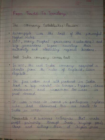 From Trade To Territory Class 8 Th History Hand Written Notes Shop