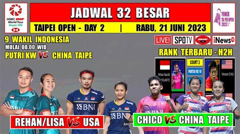 Jadwal Taipe Open 2023 Hari Ini Day 2 R32 REHAN LISA Vs USA CHICO