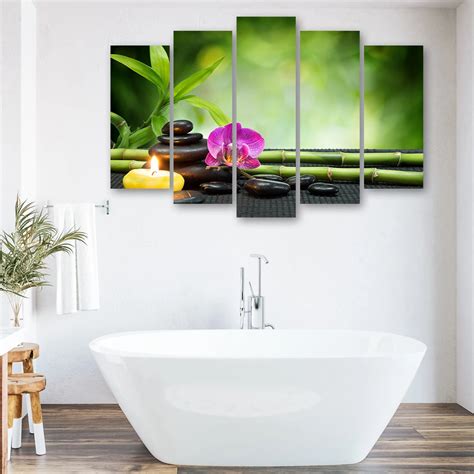 Leinwandbild 5 Teilig Orchideen Bambus Steine Wall Art De