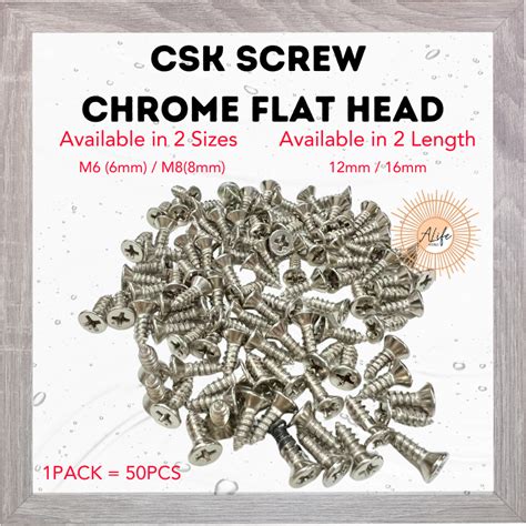 Alife Csk Flat Head Screw Pcs Chrome Skru Csk Self Tapping Screw M