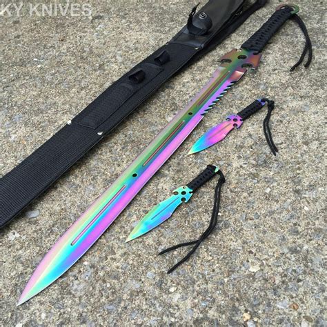 27 Fantasy Master Full Tang Rainbow Ninja Sword With Throwing Knives