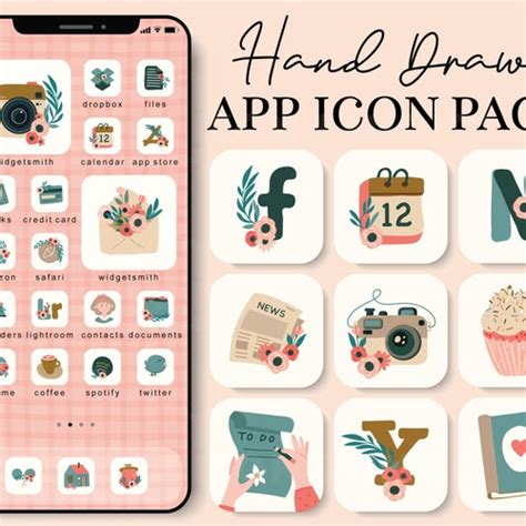 Hand Drawn Phone Icons Ios Icons Ios Aesthetic Iphone Etsy