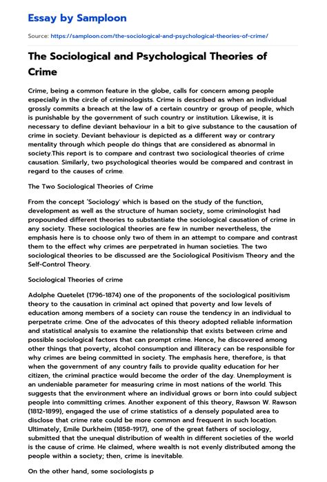 ≫ The Sociological And Psychological Theories Of Crime Free Essay