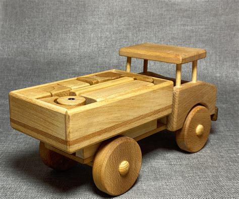 Toy Truck, Large Wooden Semi Truck Toy Set With Wood Building Blocks, Large Truck, Handmade ...