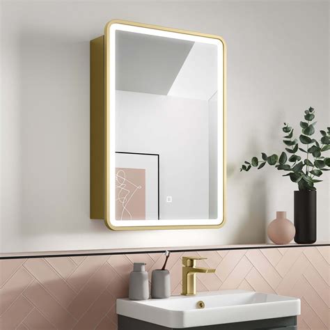 Olivia Matt Brass Illuminated Led Mirror Cabinet 710x500mm