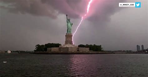 Video shows dramatic lightning strike near Statue of Liberty