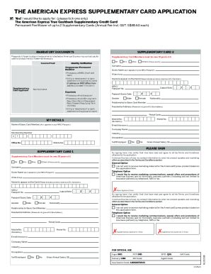 Fillable Online Supplementary Creditcharge Card Application Form Fax