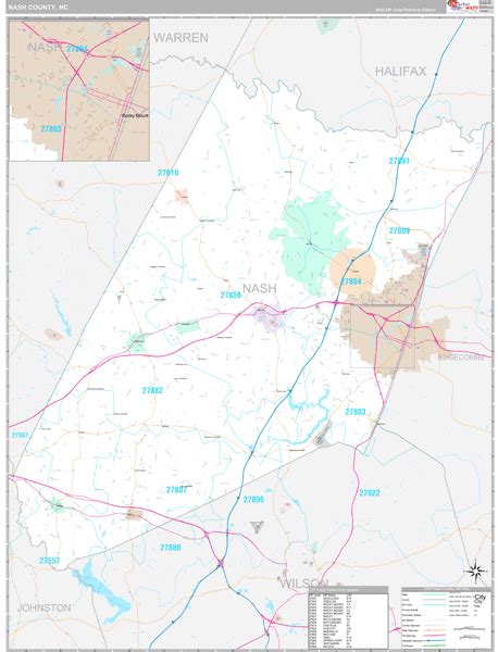 Nash County, NC Wall Map Premium Style by MarketMAPS - MapSales