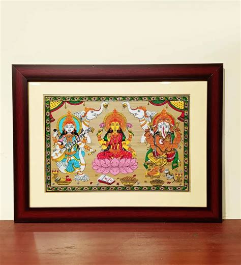 Goddess Lakshmi Saraswati & Lord Ganesh Painting on Palm Leaf - Etsy