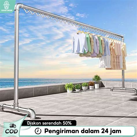 Jual 200cm Jemuran Baju Stainless Steel Single Tabung Baja Jemuran Baju