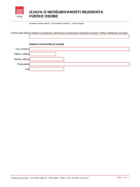 Fillable Online Izjava O Neosuivanosti Rezidenta Fizike Osobe Prilog 4