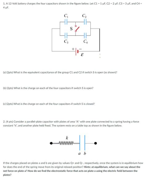 Solved A Volt Battery Charges The Four Capacitors Chegg