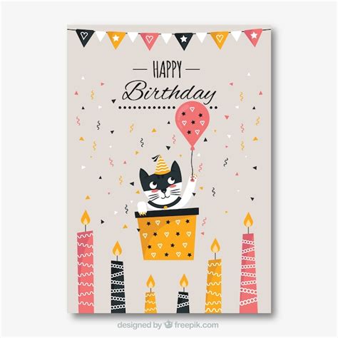 Tarjeta De Feliz Cumplea Os En Estilo Hecho A Mano Vector Gratis