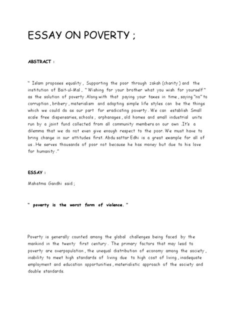 Essay On Poverty Pdf Poverty Poverty And Homelessness