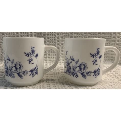 Arcopal Dining Vtg Arcopal France Blue Floral Coffee Mugcup White