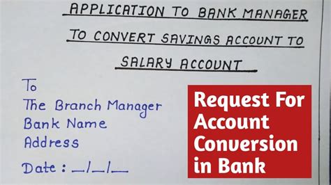 Application To Bank Manager To Convert Savings Account To Salary