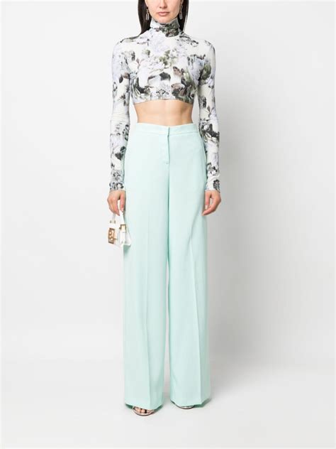 PINKO High Waisted Wide Leg Trousers Blue FARFETCH