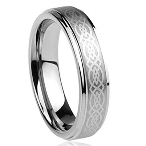 Couples Unisex Blue Tungsten Silver Celtic Knot Wedding Ring