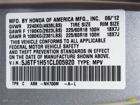 2012 Honda Accord Crosstour EX-L Color Code Photos | GTCarLot.com