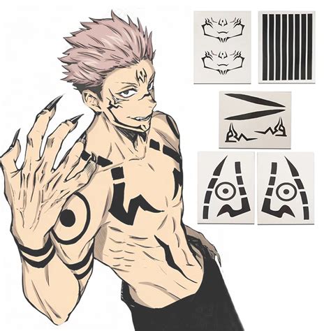 Anime Jujutsu Kaisen Ryomen Sukuna Cosplay Full Body Waterproof Tattoo