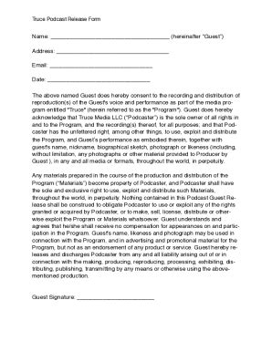 Fillable Online Podcast Guest Release Form Template Jotform Fax Email