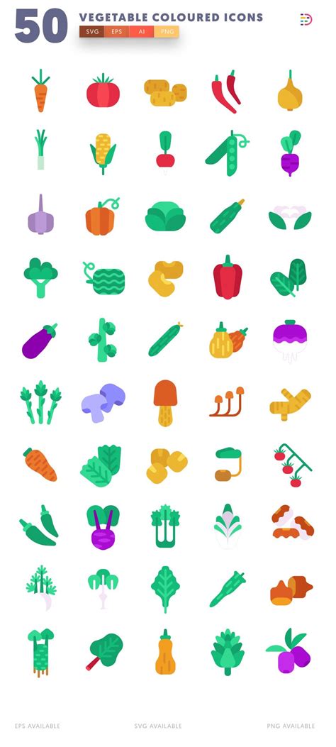 50 Vegetable Coloured Icons Dighital Icons Premium Icon Sets For