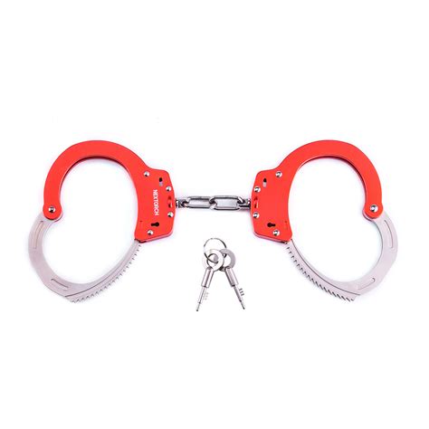 Oem And Odm Police Security Red Black Metal Handcuff For Training Double