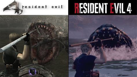 Resident Evil 4 Original VS Remake Comparison Del Lago Boss Fight