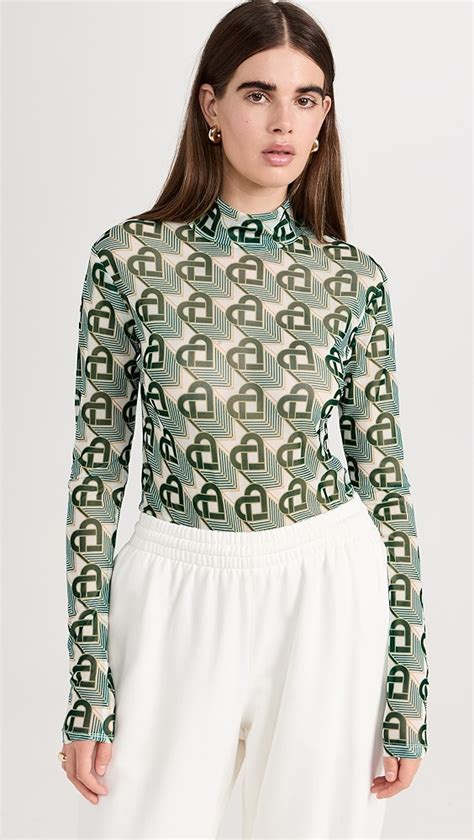 Casablanca Heart Monogramme Green Printed Mesh Top Shopbop