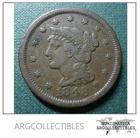 USA Moneda 1 Centavo 1848 Cobre Braided Hair KM 67 Vf Argcollectibles