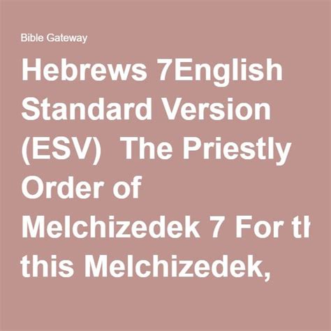 Bible Gateway Passage Hebrews 7 English Standard Version