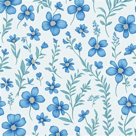 Premium Vector A Seamless Pattern With Blue Flowers On A White Background