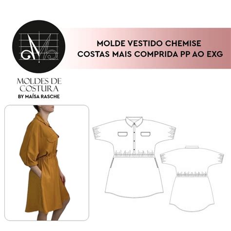 Molde Vestido Chemise Comprido Tam Pp ao Exg by Maísa Rasche