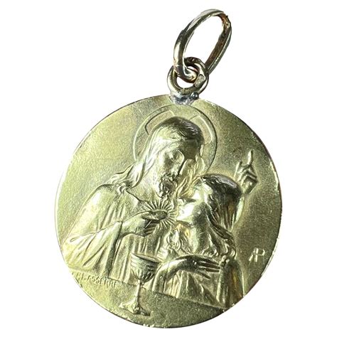 Italian Jesus Christ Dio Ti Protega Yellow Gold Pendant Medal Charm At