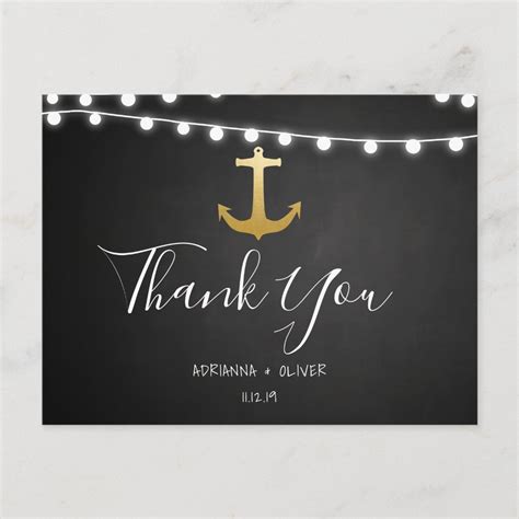 Chalkboard Faux Gold Foil Anchor Wedding Thank You Postcard Zazzle