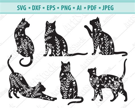 Floral Cats Svg Flower Sitting Cat Svg Wildflower Cat Svg Kitten Svg