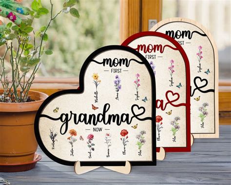 Personalzied First Mom Now Grandma Sign Birthflower Custom Birth Month