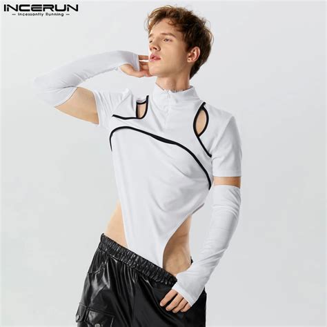 INCERUN Body De Retales Para Hombre Camiseta De Manga Larga Con Solapa