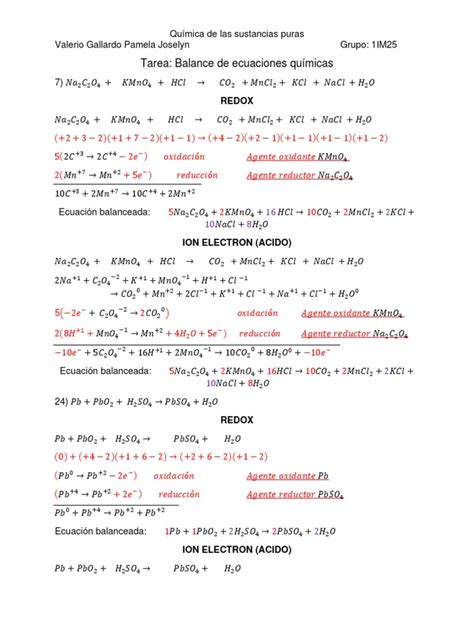 Balance De Ecuaciones Quimicas Pdf