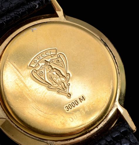 Mens Gucci 3000m Gold Plated Watch With Black Leather Band Ebth