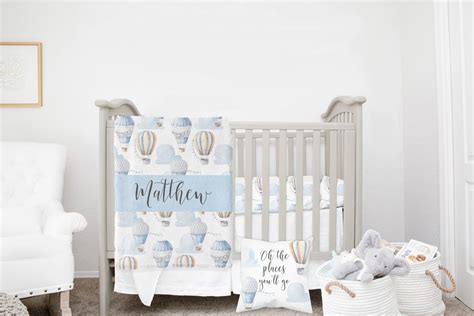 MINI Crib Bedding Set Hot Air Balloon Crib Bedding Set Mini Crib Set Blue Baby Boy Crib